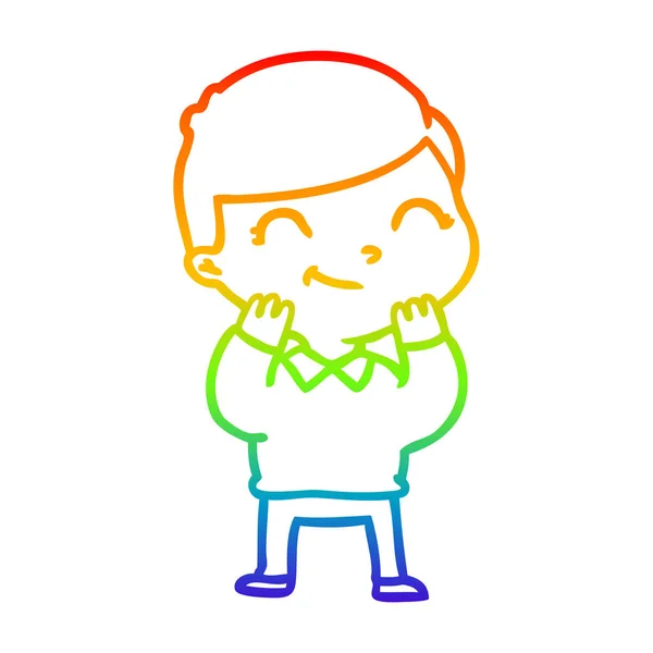 Rainbow gradient line drawing cartoon boy smiling — Stock Vector