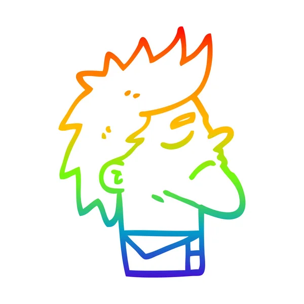 Arco iris gradiente línea dibujo dibujos animados arrogante hombre — Vector de stock