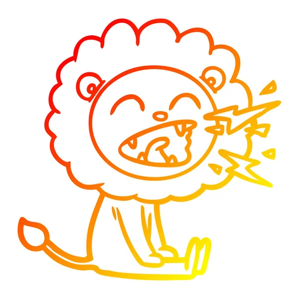 Línea de gradiente caliente dibujo dibujos animados rugiente león — Archivo Imágenes Vectoriales