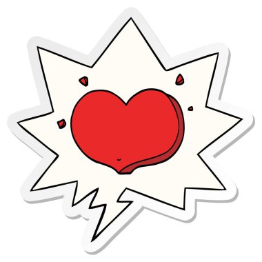 karikatür aşk kalp ve konuşma kabarcık etiket