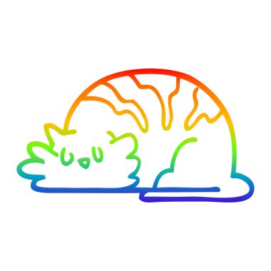 gökkuşağı degrade çizgi çizim karikatür uykulu kedi