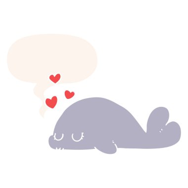 retro tarzı sevimli karikatür yunus ve konuşma balonu