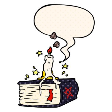 karikatür ürkütücü büyü kitabı ve top sürme mum ve konuşma balonu 