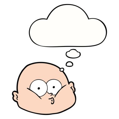 karikatür meraklı kel adam ve düşünce balonu