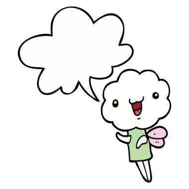 sevimli karikatür bulut kafa yaratık ve konuşma balonu