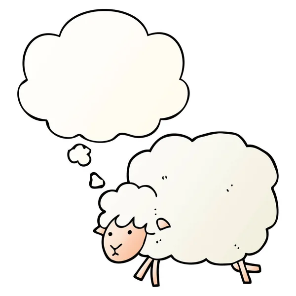 Cartone animato pecore e bolla di pensiero in stile sfumato liscio — Vettoriale Stock