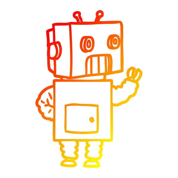 Línea de gradiente caliente dibujo robot de dibujos animados — Vector de stock