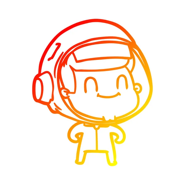 Linea gradiente caldo disegno felice uomo astronauta cartone animato — Vettoriale Stock