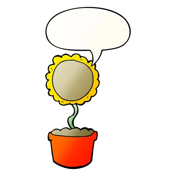 Roztomilý kreslený květ a bublina řeči v hladkém stylu přechodu — Stockový vektor