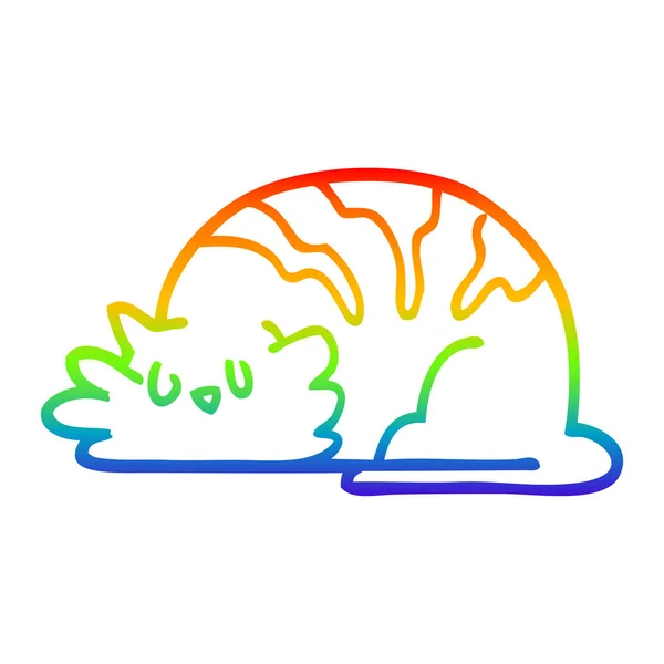 Arco iris gradiente línea dibujo dibujos animados somnoliento gato — Vector de stock