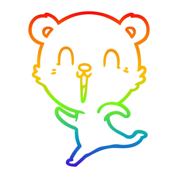 Linha gradiente arco-íris desenho feliz desenho animado urso polar — Vetor de Stock