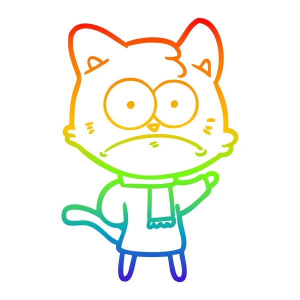 Linha gradiente arco-íris desenho desenho desenho animado gato nervoso —  Vetores de Stock