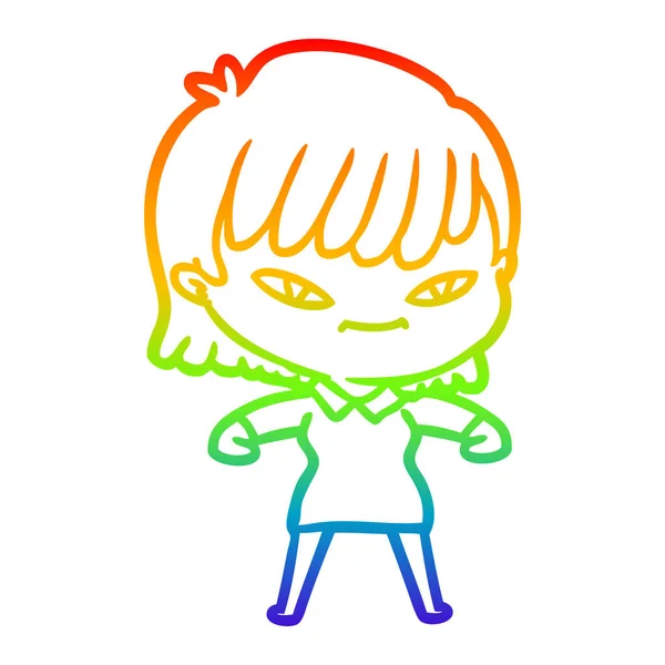 Regenboog gradiënt lijntekening cartoon vrouw — Stockvector