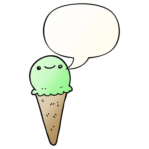 Crème glacée dessin animé et bulle d'expression dans un style dégradé lisse — Image vectorielle