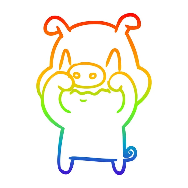 Rainbow gradient ligne dessin nerveux dessin animé porc — Image vectorielle