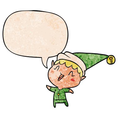 retro doku s karikatür mutlu noel elf ve konuşma balonu