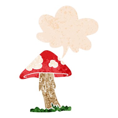 retro dokulu tarzda karikatür mantar ve konuşma balonu