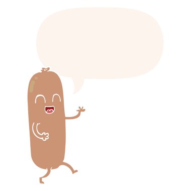 retro tarzında karikatür dans sosis ve konuşma balonu