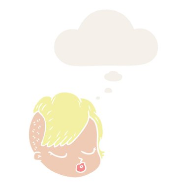 retro tarzında karikatür kadın yüz ve düşünce balonu