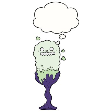 karikatür ürkütücü halloween iksir fincan ve düşünce balonu