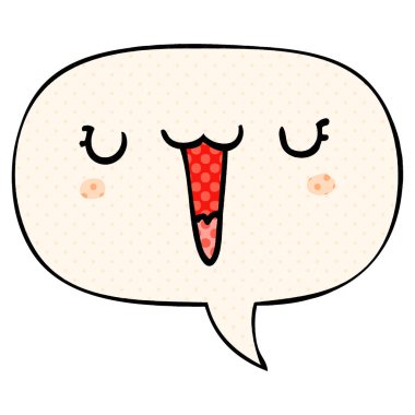 çizgi roman tarzında sevimli mutlu karikatür yüz ve konuşma balonu