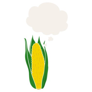 retro tarzında karikatür mısır ve düşünce balonu