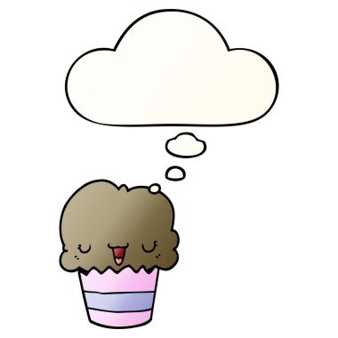 pürüzsüz degrade yüz ve düşünce balonu ile karikatür cupcake 