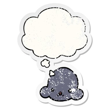bir sıkıntılı yıpranmış etiket olarak karikatür bulut ve düşünce balonu