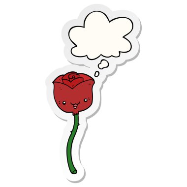 karikatür çiçek ve baskılı bir etiket olarak kabarcık düşünce