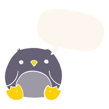 retro tarzında karikatür penguen ve konuşma balonu