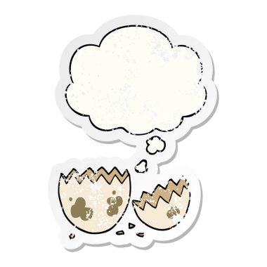 karikatür yumurta kırık ve sıkıntılı yıpranmış stic olarak kabarcık düşündüm