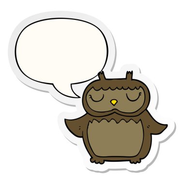 karikatür baykuş ve konuşma kabarcık etiket