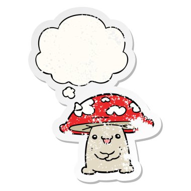 çizgi film mantar karakteri ve sıkıntılı bir wo olarak kabarcık düşünce