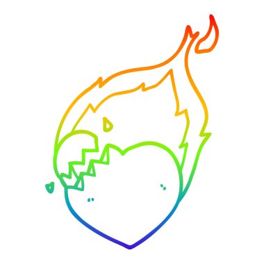 gökkuşağı degrade çizgi çizim karikatür yanan kalp