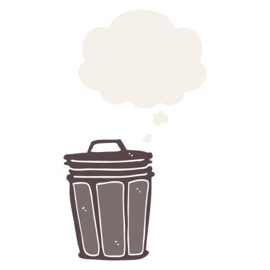 karikatür çöp tenekeve retro tarzında kabarcık düşünce
