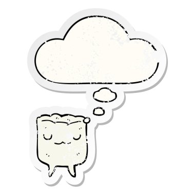 karikatür diş ve sıkıntılı yıpranmış etiket olarak kabarcık düşünce