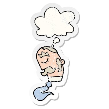 bıyık lı çizgi film adamı ve sıkıntılı bir wor olarak kabarcık düşünce