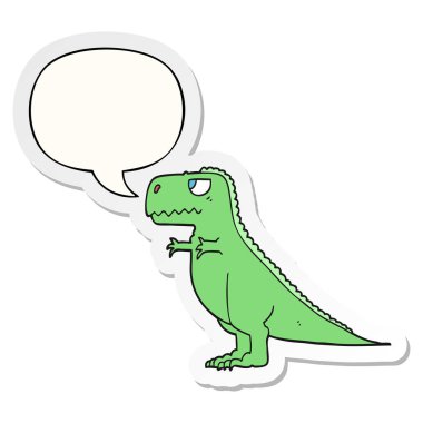 karikatür dinozor ve konuşma kabarcık etiket