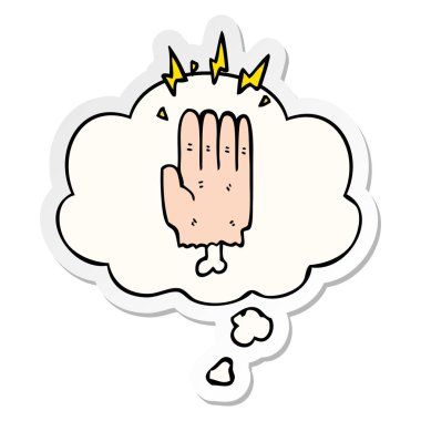 karikatür sihirli halloween zombi el ve bir prin olarak kabarcık düşünce