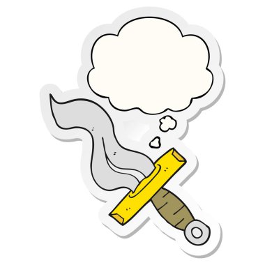 karikatür hançer ve baskılı bir etiket olarak kabarcık düşünce