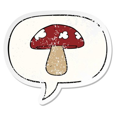 karikatür mantar ve konuşma balonu sıkıntılı etiket