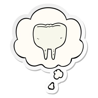 karikatür diş ve baskılı bir etiket olarak düşünce balonu