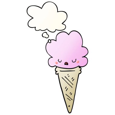 pürüzsüz gradien yüz ve düşünce balonu ile karikatür dondurma