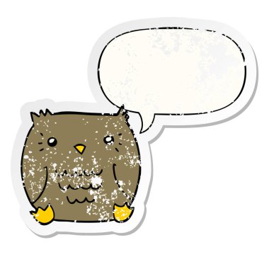 karikatür baykuş ve konuşma balonu sıkıntılı etiket