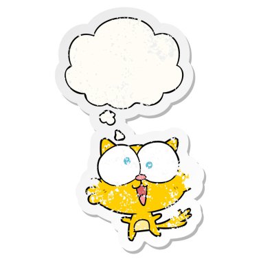 deli karikatür kedi ve sıkıntılı yıpranmış sticke olarak kabarcık düşündüm