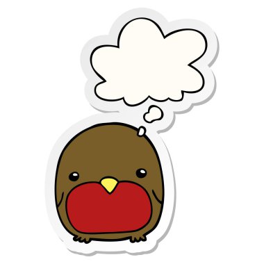 sevimli karikatür penguen ve basılı bir etiket olarak kabarcık düşünce