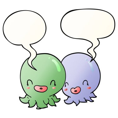 pürüzsüz degrade tarzında iki karikatür ahtapot ve konuşma balonu