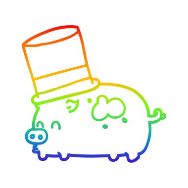 gökkuşağı gradyan çizgi çizim karikatür domuz üst şapka giyiyor