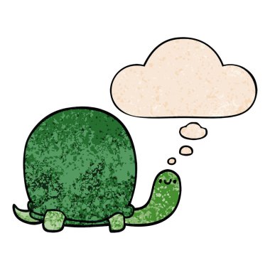 sevimli karikatür kaplumbağa ve grunge doku patte düşünce balonu