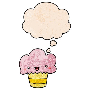 grunge doku p yüz ve düşünce balonu ile karikatür cupcake